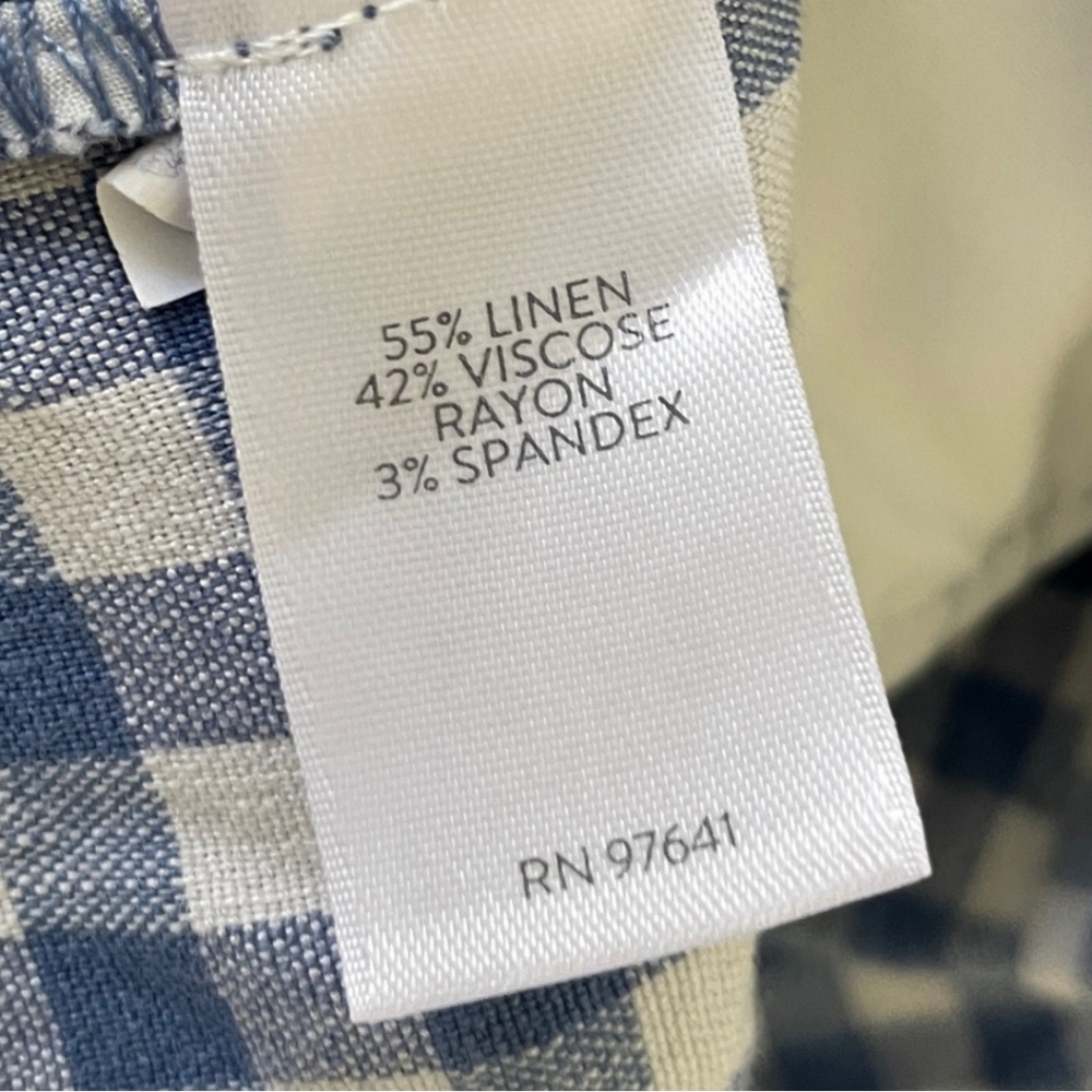 J. Jill Linen Stretch Slim-Leg Pants Blue Gingham Plaid Size XSP - Picture 4 of 8